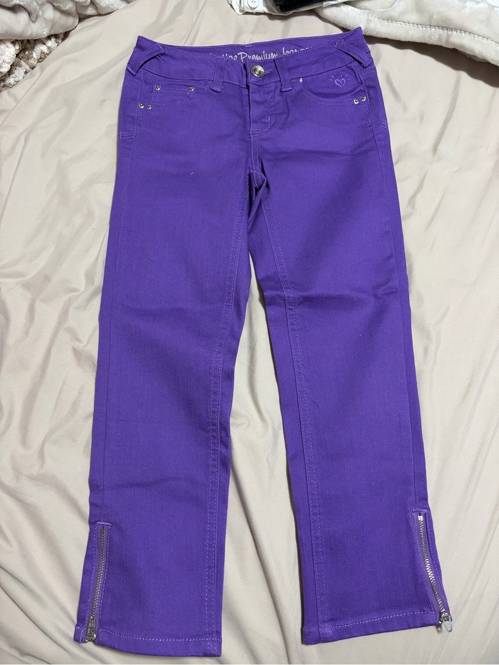 Justice Girls' Purple Stretch Jeans with Zipper Hem